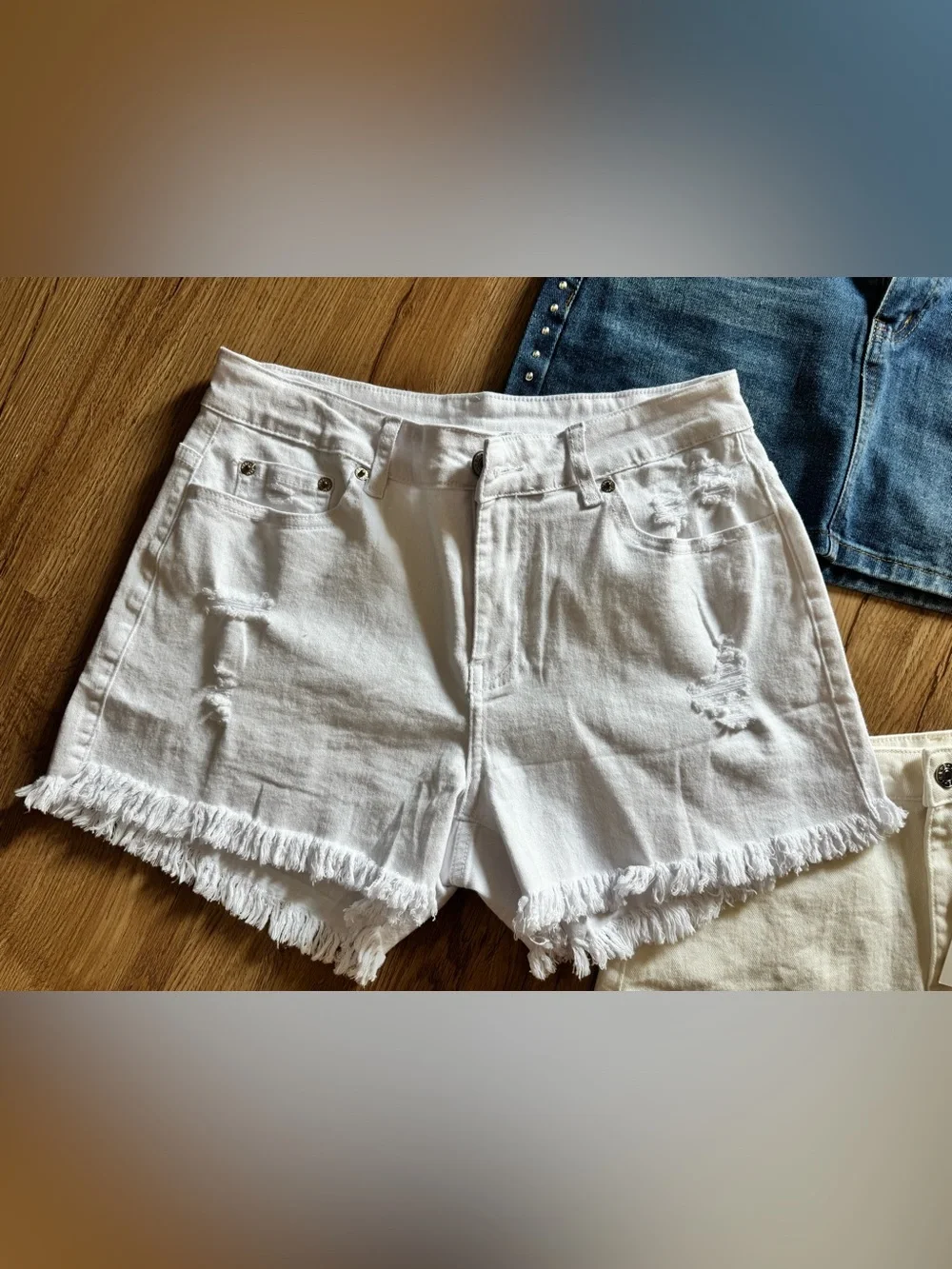 Kids Denim Miniskirt and Shorts Set - White, Cream & Blue Size M 12-14 YO